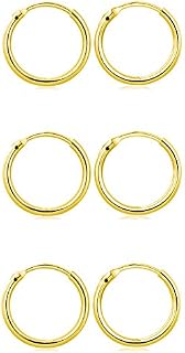 Elicola Set of 3 Pairs of Hoops Earrings in 925 Sterling Silver Vermeil 24K Plated for Women Men Small Round Mini Sleeper Cartilage Earrings Hypoallergenic 8mm-10mm, Gold