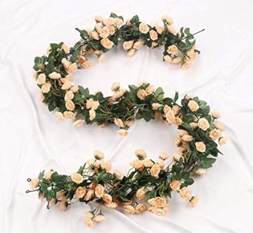 Image of VRB Dec 1 Pcs Artificial Flower Vine Garlands Hanging Artificial Flowers for Decoration Small Peony Roses Garland (6 ft Long) Flowers Silk Peony Roses for Diwali /Ganpati /Christmas. (Peach)