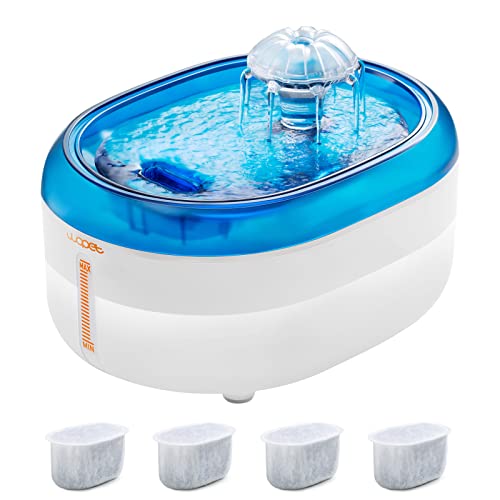 WOPET Katzenbrunnen, Trinkbrunnen für Katze und Hunde, Ultraleiser Katzentrinkbrunnen mit 2 Auslaufmodus 4 Aktivkohlefilter 1 Ultra-leise Einstellbarer USB Pumpe(2L, WeißBlau) Cover