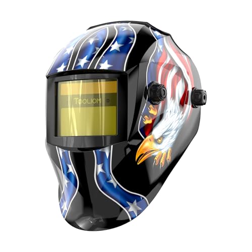 Image of TOOLIOM Solar Powered Welding Helmet Auto Darkening for TIG MIG ARC Welder Mask with Adjustable Shade Range 3.5/9-13 Blue Eagle Design