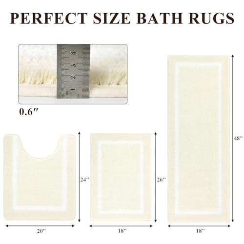 Pauwer 3 Piece Bath Mat Set, Non-Slip Plush Rugs, Absorbent Shaggy Set With U-Shaped Contour Toilet Mat for Bathroom, Bedroom, Living Room - Dusty Pink