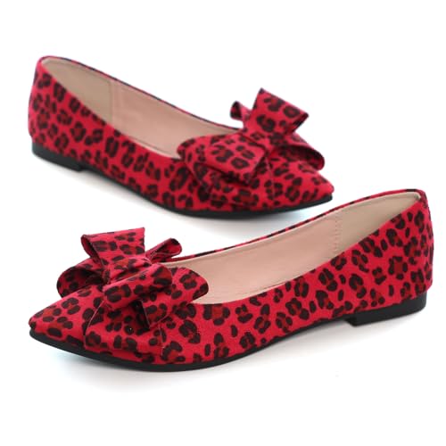 Image of SAILING LU Womens Bowknot Ballet Flats Pointy Toe Suede