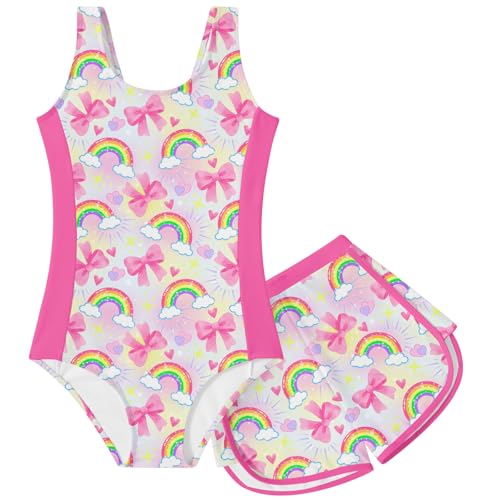 Image of TUONROAD Toddler Girls One Piece Swimsuit 2Pcs Bathing Suit Kids Swimwear with Short for 3-9