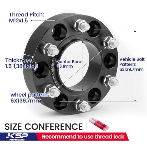 Image of KSP 1.5 inch Ford Bronco Wheel Spacers, 6x5.5 Forged Spacer with Hub Lip Compatible with Ranger 2019-2026, Bronco 2021-2026, 4pcs 38mm Aluminum Wheel Spacer with 93.1mm Hub Bore M12x1.5 Thread Pitch