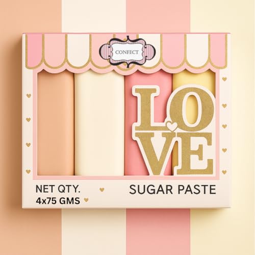 Confect Sugar Paste Multipack 24 | Pastel Edible Sugar Skin, White, Old rose and Ivory Paste | Fondant for Cake Decoration | Chefs Choice for Cake Decorating | Vegan & Gluten-Free Fondant | 300 Gms