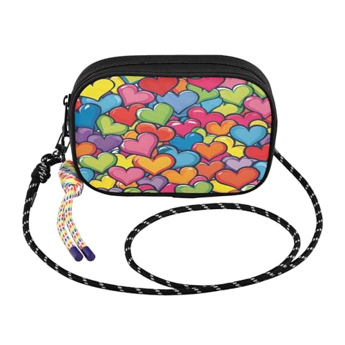 Women's Lightweight Crossbody Phone Purse with Adjustable Strap, Mini Nylon Wallet Bag for Essential Daily Carry, Hands-Free Travel Wallet for Cards Cash Keys, Heart (1)