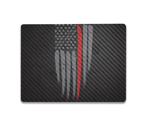 Image of MightySkins Carbon Fiber Skin Compatible with Microsoft Surface Laptop Go 3 (2023) Full Wrap Kit - Thin Red Line | Protective, Durable Textured Carbon Fiber Finish | Made in The USA