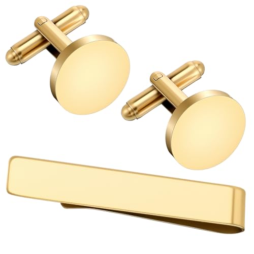 QFGasre Men's Cufflinks and Tie Clip Set for Men Gold Necktie Tie Bar Clips Cuff links Western Set Personalized Cuff Links Business Shirts Wedding Father's Day Gift Accessories