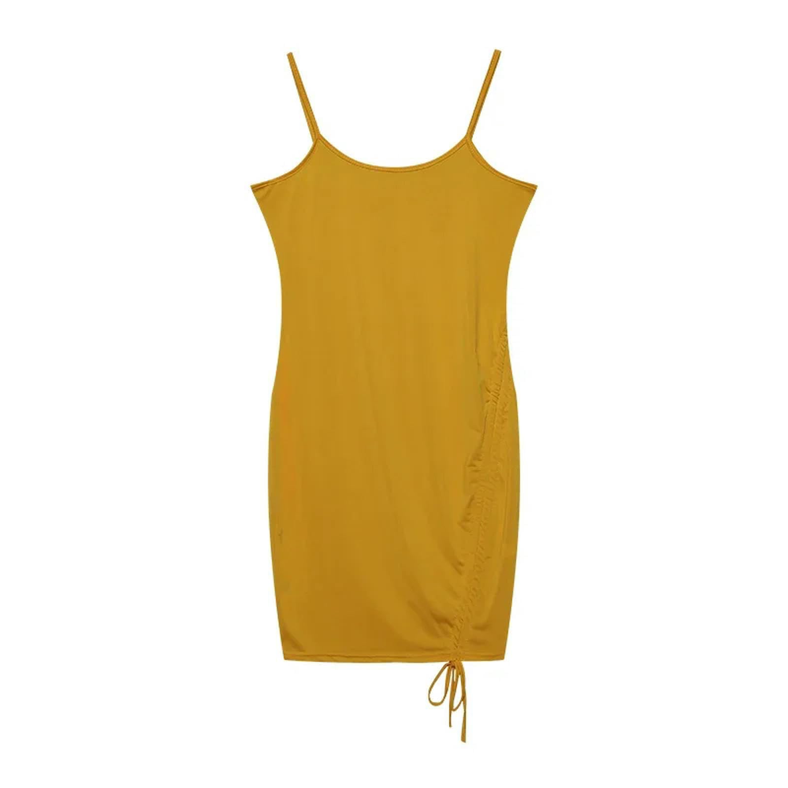 Robe plissée pour vos soirées d'été en terrasse - Style asymétrique jaune XL
