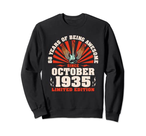 88 cumpleaños vintage para amantes de la guitarra de octubre de 1935 Sudadera