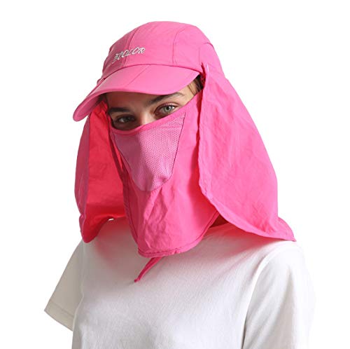 icolor (Dark Pink) - Sun Caps Flap Hats UV 360C Solar Protection UPF 50+ Sun Cap Shade Hat Removable Neck & Face Flap Cover Caps for Man Women Baseball Backpacking Cycling Hiking Fishing Garden Hun...