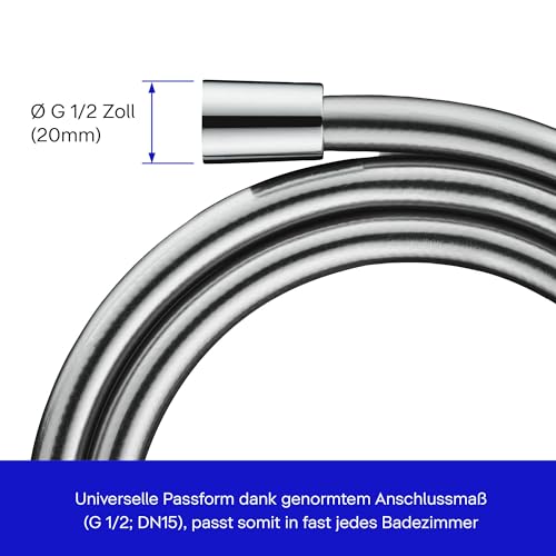 Duravit Universal Brauseschlauch, flexibler Duschschlauch 1,80 m mit Verdrehschutz, knickfest, Chrom