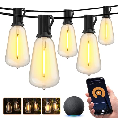 XMCOSY+ Outdoor String Lights 75Ft Smart Patio Lights, 32 ST38 Edison Bulbs, APP WiFi Control, Work with Alexa, 2200K, Waterproof Dimmable LED String Lights for Outside Patio Porch Yard