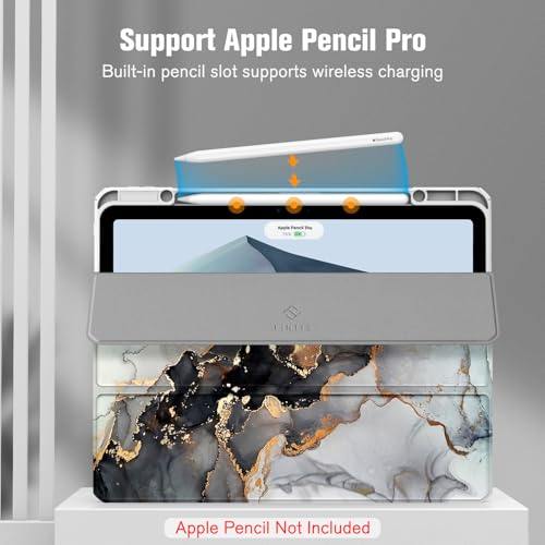 Image of Fintie Hybrid Slim Case for iPad Air 13-inch (M2) 2024, [Built-in Pencil Holder] Shockproof Cover with Clear Transparent Back Shell (Cloudy Marble)
