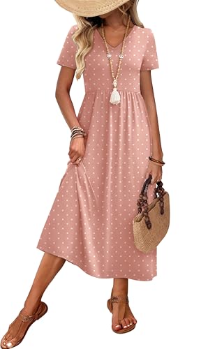 Image of OFEEFAN Summer Dresses for Women Flowy Casual A-Line Midi Dress Beach Vacation Sundresses with Pockets S-2XL