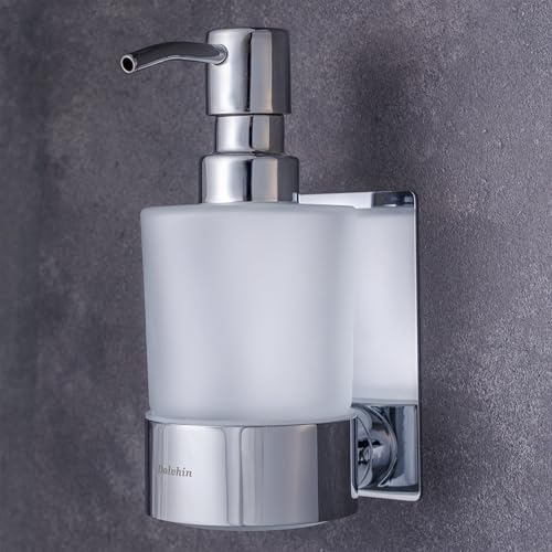 Preisvergleich Produktbild Dolvhin Seifenspender Wandbefestigung ohne Bohren / Milchglas Handseifenspender / Edelstahl Pumpspender & Wandhalterung / Wandseifenspender zum Kleben / Spülmittelspender 250ml / Chrom Poliert