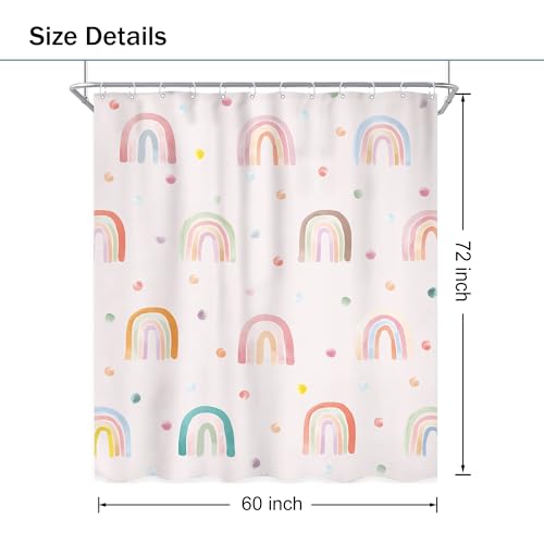 Image of Girls Rainbow Shower Curtain 60Wx72L Inch Kids Boho Pink Polka Dots Cartoon Cute Watercolor Aesthetic Colorful Shower Curtain Bathroom Set Pretty Bath Curtain Bathtub Accessories Home Decor