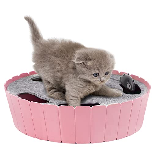 Image of Pawaboo Interactive Cat Toy with Running Mouse, Electronic Motion Cat Toy Automatic Teaser for Indoor Cats, Pop and Play Hide Seek Cats Toys Hunting Mouse for Pet Kitten Play Fun (Pink)