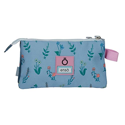 Enso We Love Flowers Triple Pencil Case Pink 22 x 12 x 5 cm Polyester Pink Triple Case, Pink, Triple case - Image 2