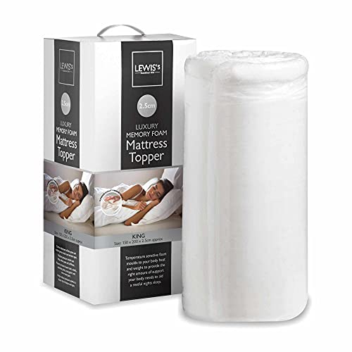 Memory Foam Mattress Toppers | 2.5cm or 5cm Thick Foam Bed Mattress Topper | Comfort Foam For Pressure Relief [Single, Double, Or King Size] (King, 2.5cm (1in) Thick)