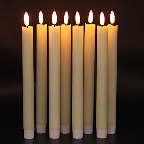 Image of GenSwin Flameless Flickering Taper Candles with 2 Remote Controls and Timer, Real Wax 3D Wick Light Window Candles Battery Operated Pack of 8, Christmas Home Wedding Decor(Ivory, 0.78 X 9.64 Inch)