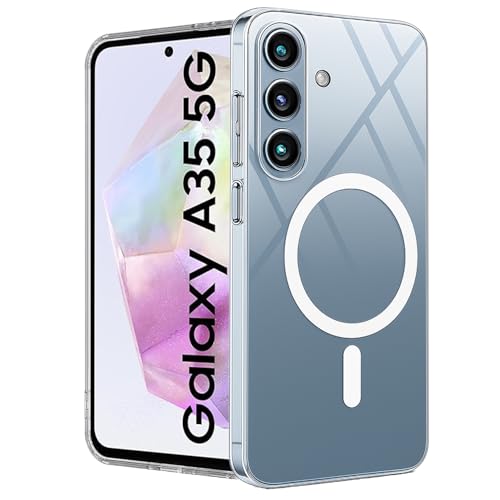 Image of SHINESTAR Shockproof Ultra-Hybrid Back Cover for Samsung Galaxy A35 5G | Crystal Clear Slim Transparent Case | Stylish Design | Compatible Only with Magnetic Accessories - Clear