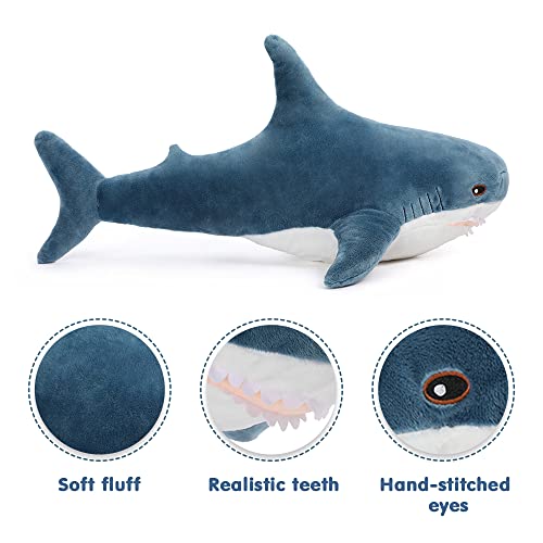 Image of MorisMos 31inch Giant Shark Stuffed Animal Plush, Large Stuffed Shark Toy, Soft Shark Pillow for Kids Boys Girls Birthday Christmas, Blue