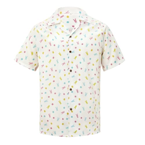 Funny Easter Hawaiian Shirt for Men - Bunny Rabbit Pattern Print Easter Festival Holiday Party Shirt Lightweight Breathable Short Sleeve Casual Shirts X-Large