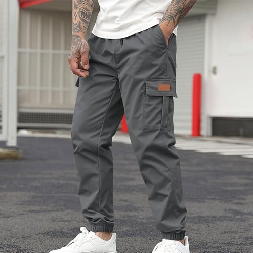 Cargo Joggers Men Relaxed Fit Drawstring Elastic Waist Cargo Pants with Pockets Baggy Outdoor Tapered Hiking Pants2