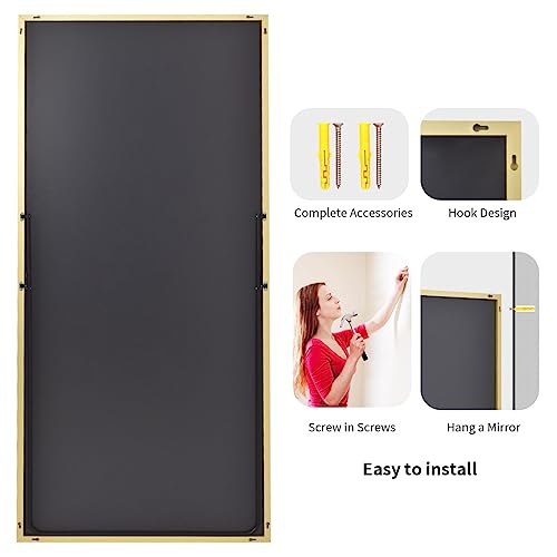 Koonmi 76"x34" Mirror Full Length, Gold Oversized Full Length Mirror with Stand, Large Gold Mirror for Bedroom Living Room, Leaning, Standing or Hanging Horizontally/Vertically