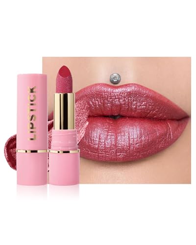 Rouge a Levre Pailleté Rose Nude, Rouge à Lèvres Brillant Métallique, Diamant Shine Baume a Levre Hydratant, Longue Tenue Waterproof, Très Pigmenté Vegan Maquillage, Cadeaux pour Saint-Valentin-05