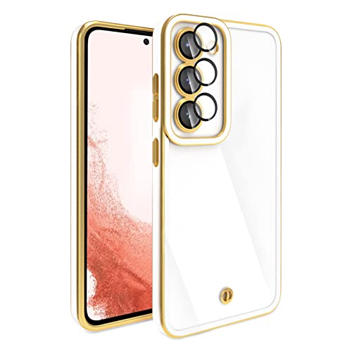 Dinick Samsung Galaxy S23 Case Clear with Camera Protector [Not Yellowing] Luxury Electroplated Soft TPU Phone Cover [Support Wireless Charging] Samsung Galaxy S23 Protective Case White