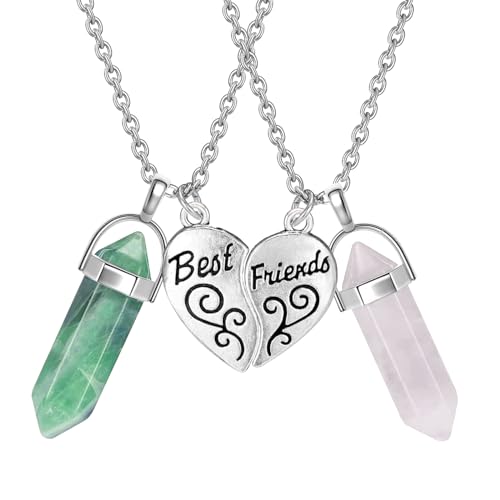Cosysparks Collares de la Amistad para 2, Collares de Mejores Amigas Mejores Amigas Collares Colgante Cristal Forma Corazón Emparejado BFF Collar para 2 para el Cumpleaños Graduación Mujer