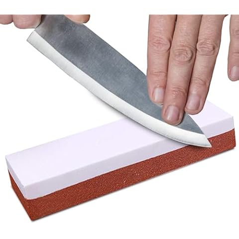 Synra Whetstone Kitchen Knife Sharpening Stone, 8-Inches, Hatchet, Knife, and Axe Sharpener for Home, Field, and Shop, Sharpening Tool with Red Non-Slip Plastic Base, Supports Fine & Coarse Grinding Cover