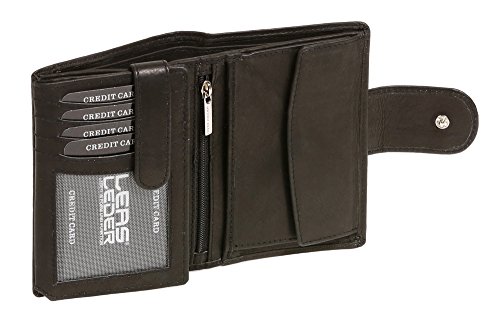 LEAS Portefeuille pour femme, cuir véritable, noir Special-Edition