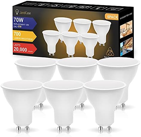 JandCase GU10 LED Bulbs Warm White 3000K, 8W LED Spotlight GU10 70W Halogen Equivalent, Super Bright 700LM, Energy Saving Light Bulbs, GU10 Spotlight Bulbs, 120° Beam Angle, Non-Dimmable, 6 Pack