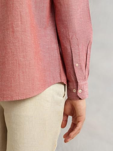 Image of Thomas Scott Men's | Solid | Premium Linen Blend | Spread Collar | Summer Wear | Long Sleeve | Shirts for Men