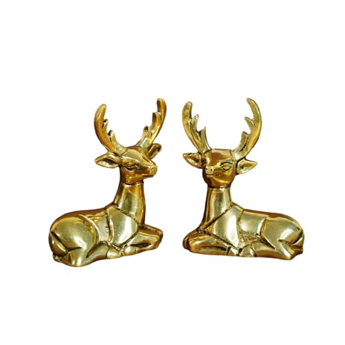 Image of Ekhasa 100% Pure Brass Deer Showpiece for Home Decor Living Room Decorative Items | Showpieces Gift Items for Home Decoration | Center Table TV Unit Showcase Shelf Office Desk Interior Artifacts