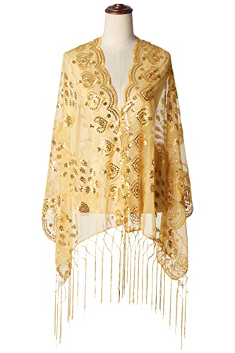 Image of BABEYOND 1920s Sequined Shawl Wraps for Women Fringed Evening Cape Wedding Bridal Shawl Scarf for Evening Dresses Party
