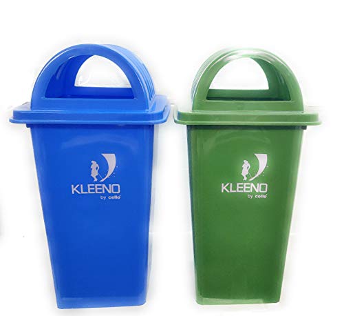 Image of Kleeno Cello Dome Lid Plastic Garbage Dustbin Bucket 110 LTR (Green /Blue)