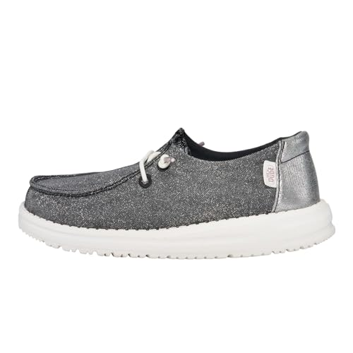 Image of HEYDUDE Girl's Toddler Wendy Metallic Sparkle Slip On Shoe | Easy On Loafer