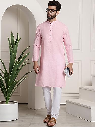 Image of SOJANYA (Since 1958 Men's Cotton Blend Checked Kurta and Churidar Pyjama Set
