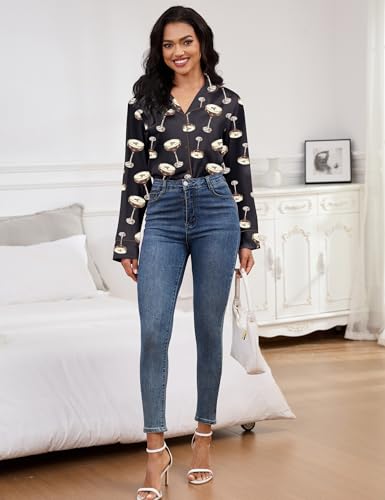 Image of SHESHOW Satin Pajamas for Women Set Long Sleeve Button Down Sleepwear 2 Piece Nightwear Women Pjs Sets Size XS-XXL