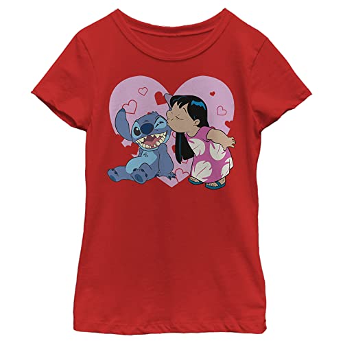 Disney Stitch Lilo and Valentines Kisses Girl's Solid Crew Tee