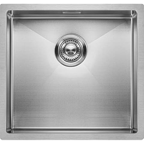 Mizzo Kitchen Sinks 45-40 - Single Bowl Rectangular Stainless Steel Kitchen Sink - for Flushmount, Undermount & Top Mounted Installation - Satin Finish Sink (494 mm x 444 mm) Cover