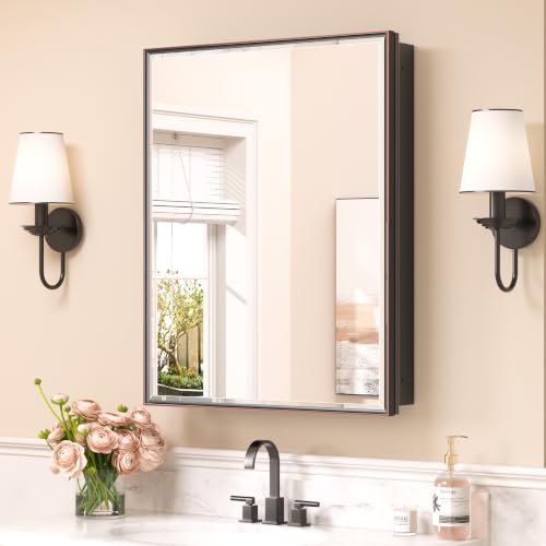 Image of Keonjinn 24 inch x 30 inch Bathroom Medicine Cabinet with Mirror, Oil Rubbed Bronze