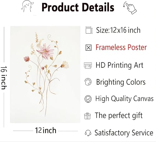 Image of JASMIE 3Pcs Pink Floral Canvas Wall Art