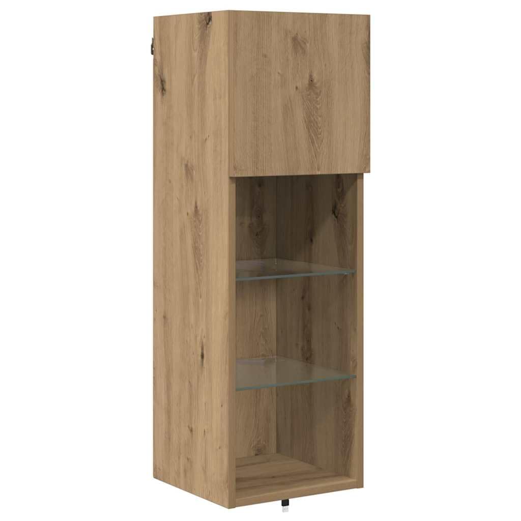 TV-Wandgeräte Wandmontiert 4-TLG Artisan-Eiche Holzwerkstoff mit LED-Beleuchtung 13 Regale 2 Türen Stauraum-Schrank Wohnzimmer Regal-Set Modern Media Center