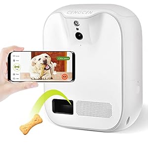Pet-Monitoring-Camera-Dog-Treat-Dispenser-CENGCEN-Two-Way-Audio-HD-WiFi-Dog-Camera-with-130-View-Remote-Tossing-App-Compatible-with-AndroidiOS-Supports-Cloud-Storage-Night-Vision-Wall-Mounted Pet Monitoring Camera
