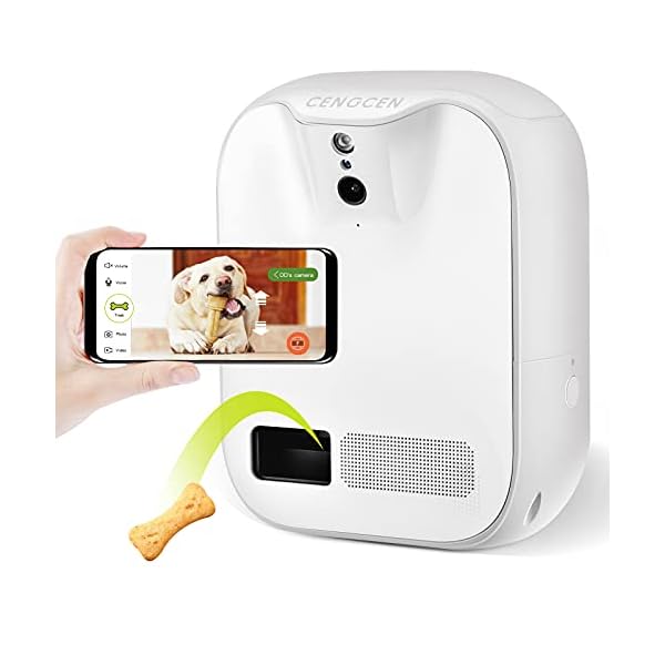 Pet-Monitoring-Camera-Dog-Treat-Dispenser-CENGCEN-Two-Way-Audio-HD-WiFi-Dog-Camera-with-130-View-Remote-Tossing-App-Compatible-with-AndroidiOS-Supports-Cloud-Storage-Night-Vision-Wall-Mounted Pet Monitoring Camera